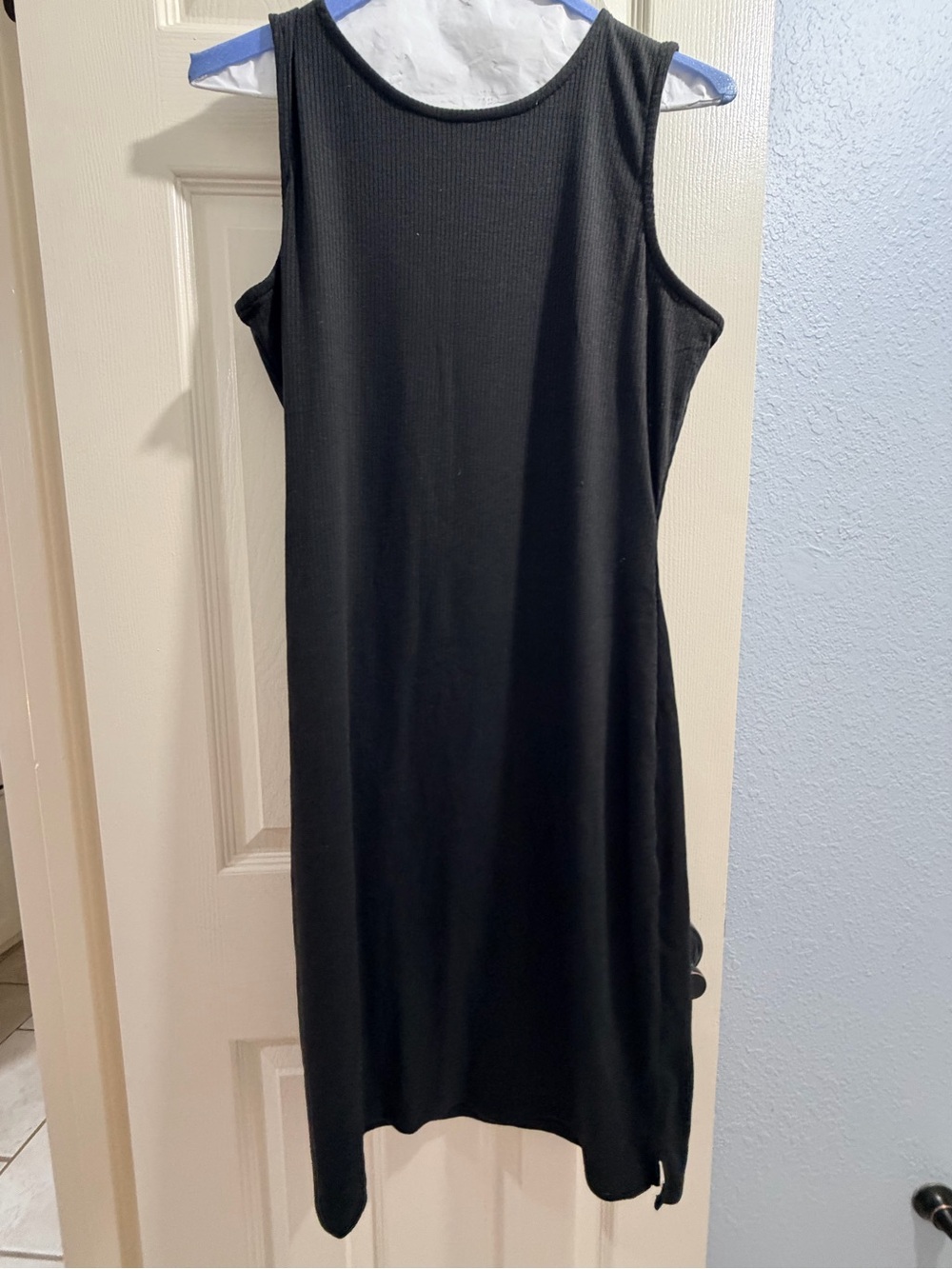 MTS Black Ribbed Sleeveless Midi Dress Size Large Minimalist Side Slit
